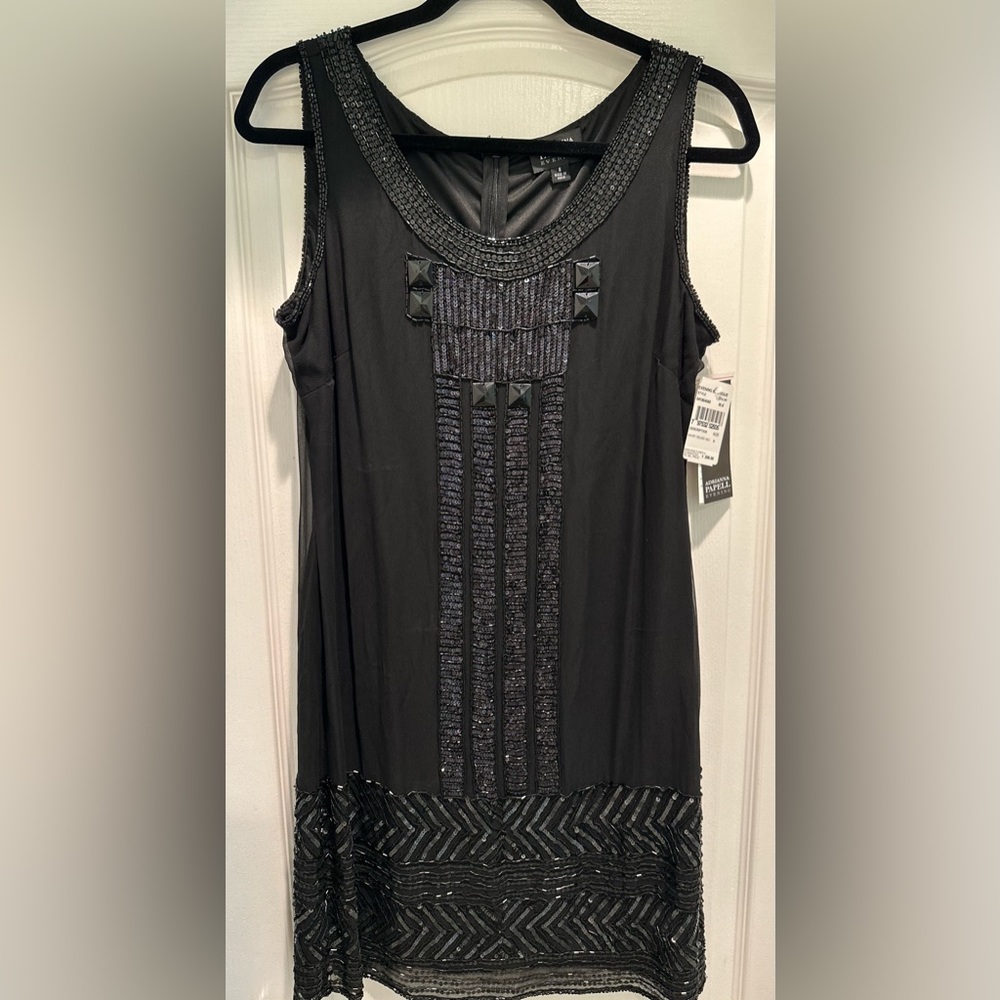 Adrianna Papell black beaded sheath mini dress
